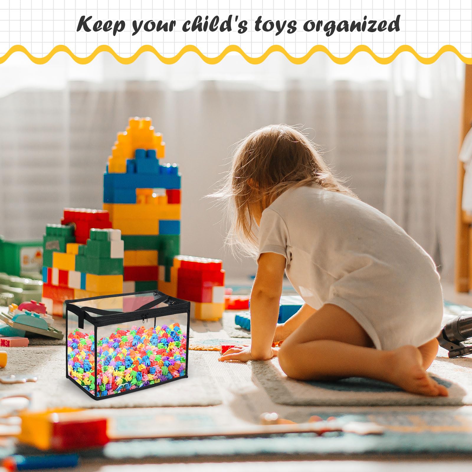 6 bolsas de almacenamiento de juguetes con cremallera, grandes bolsas de PVC transparente organizadoras de juguetes impermeables para bloques de construcción, juegos de mesa y almacenamiento de 4