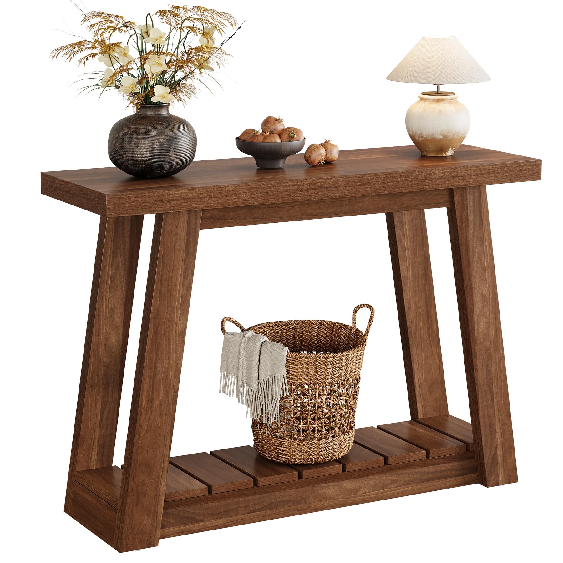 Tribesigns Mesa consola de 105 cm, estrecha mesa de pasillo con 2 estantes, mesa consola rústica de madera, mesa de entrada para pasillo, salón, entrada, mesa de sofá, color marrón