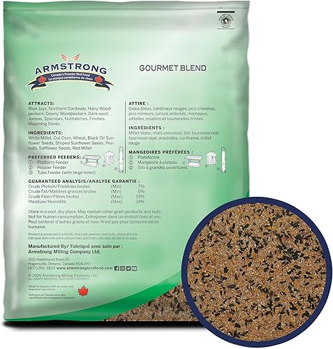Miniatura 8 de Armstrong - Mezcla gourmet de alimentos para pájaros silvestres, 33 libras, con mijo blanco, girasol de aceite negro, girasol a rayas, cártamo, maíz