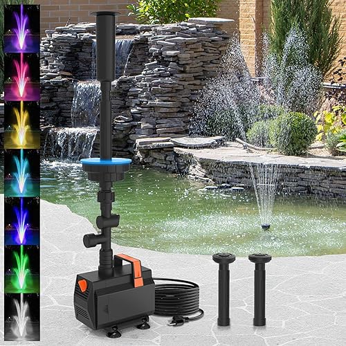 AquaMiracle Bomba de fuente de estanque con LED colorido automático para estanques al aire libre 400-900 galones, bomba de agua sumergible 880GPH