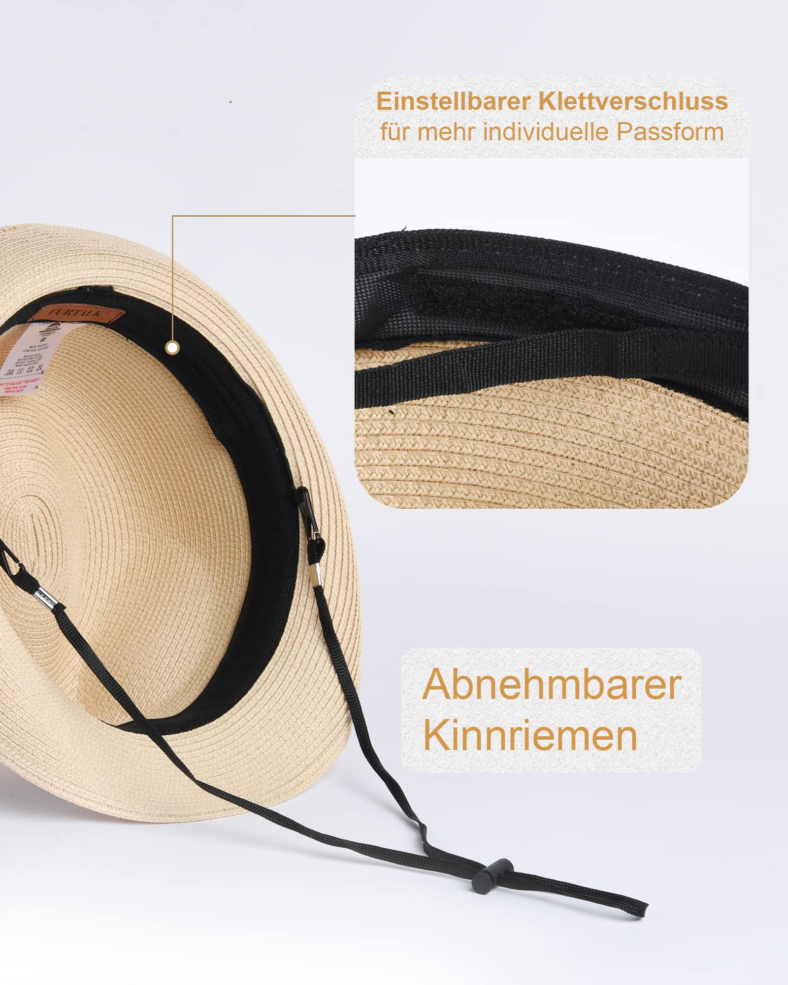 FURTALK Fedora Ladies Panama Hat Men's Straw Trilby Look Various Sizes Beach Hat (Chapeau de Plage)