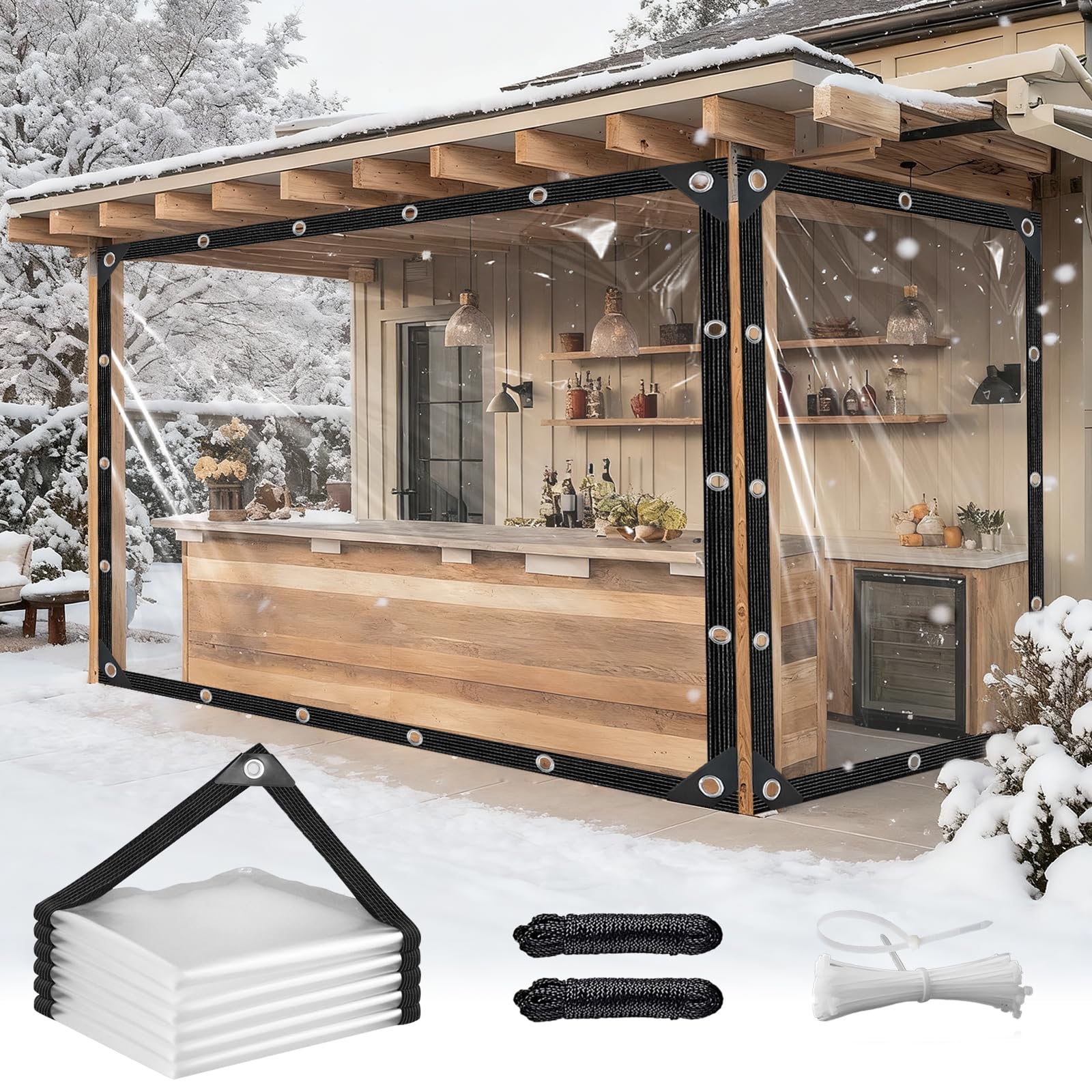 Lona transparente con ojales, 2 x 3 m, lona de PVC transparente, impermeable, transparente, plegable, resistente a la intemperie, para exteriores, camping, balcón, cenador, jardín