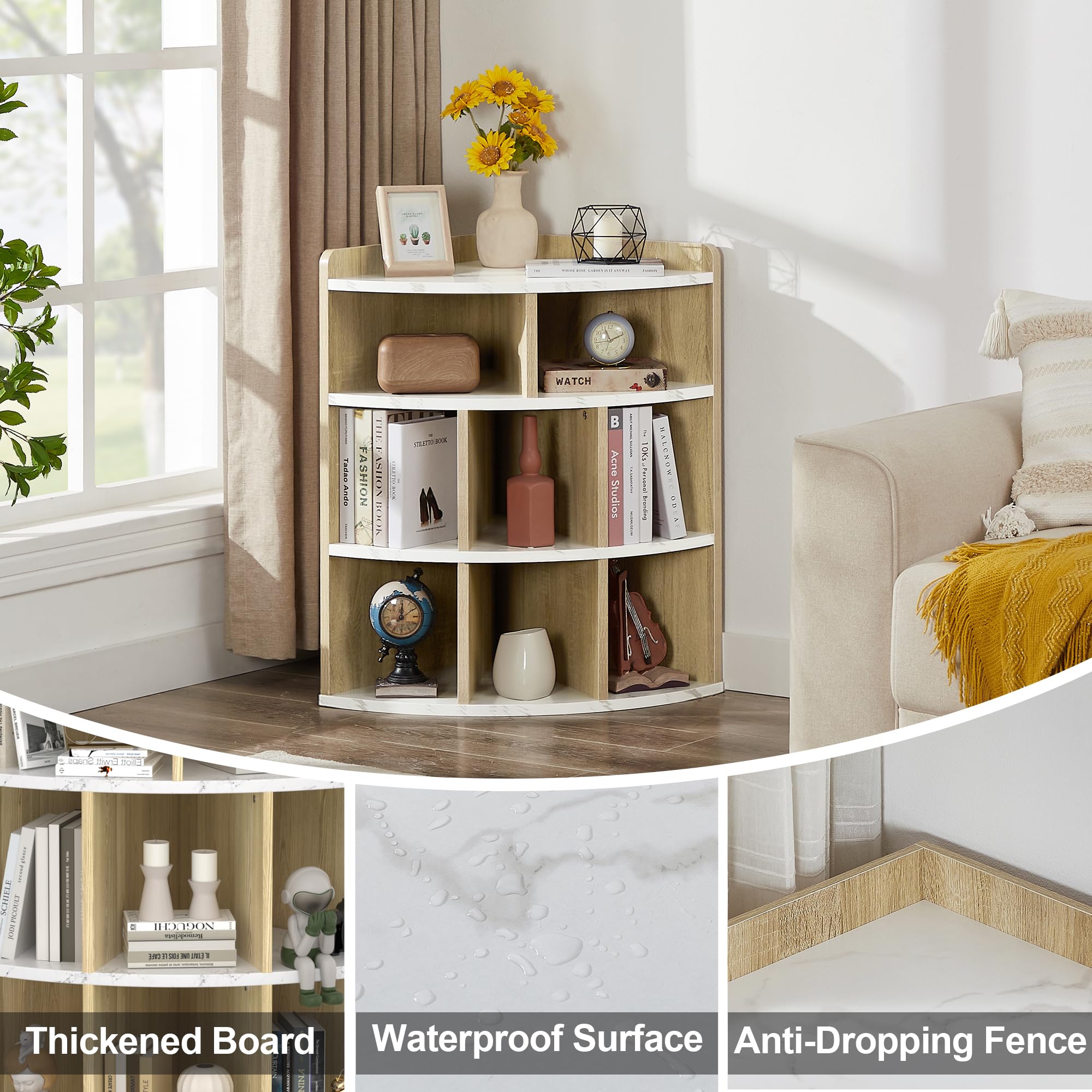 VECELO Armadio ad angolo a 3 livelli con 8 cubi, organizer in legno, moderno scaffale per sala giochi, camera da letto, soggiorno, marmo bianco