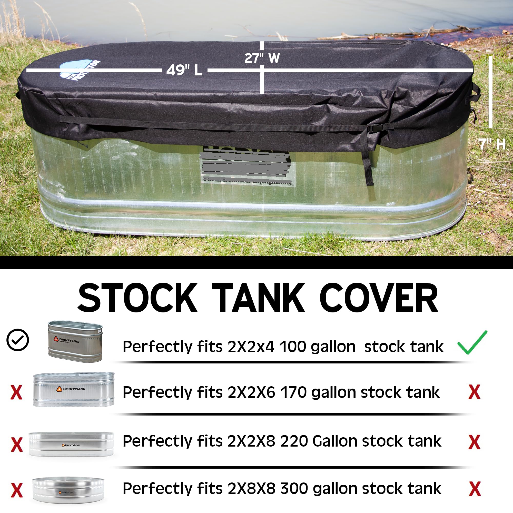 Polar Protector - 2 X 2 X 4 Stock Tank Cover - Ice Water Therapy & Cold Water Cover - Fits Galvanized Tank - Waterproof & Rip Proof - Keeps Tanks Clean