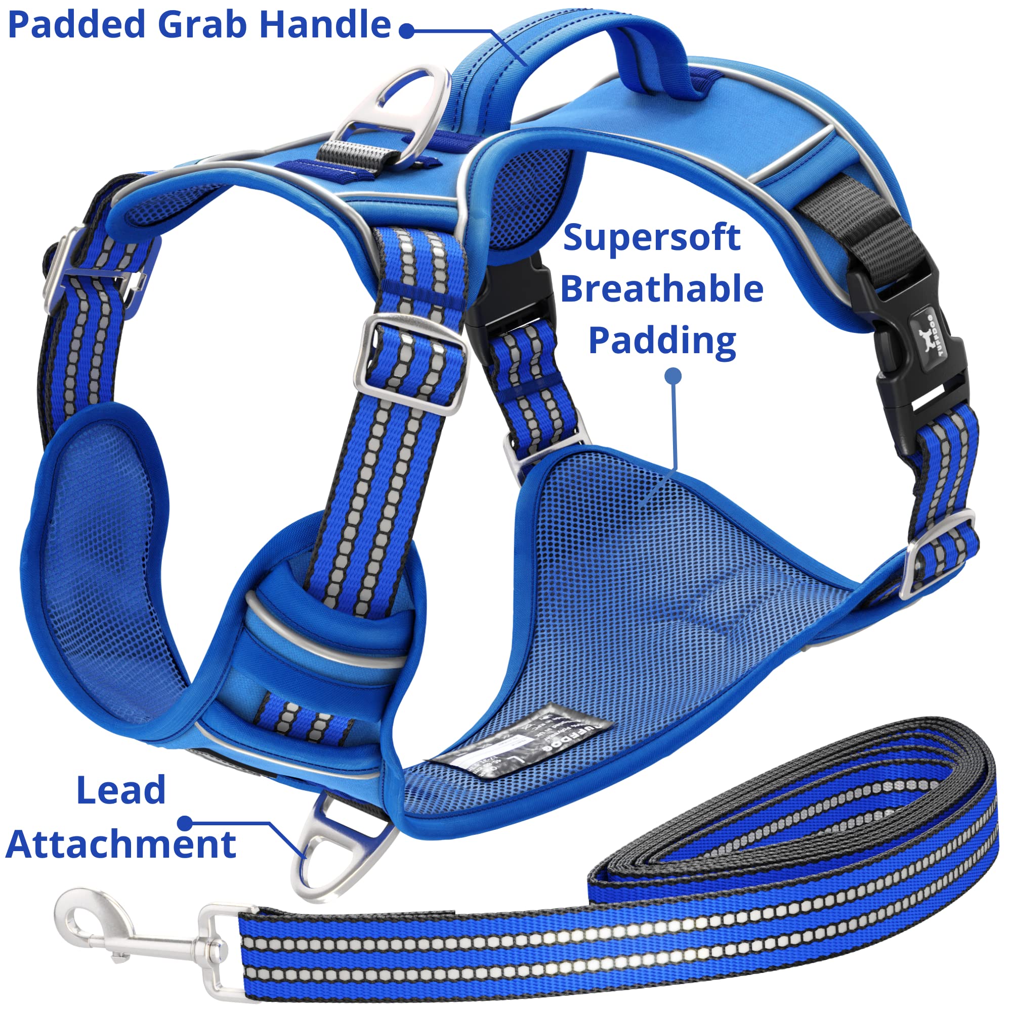 TUFFDOG Easy-Fit Dog Harness Large, Fast Release Neck Clip, Premium Padded Reflective No Pull Harness with Control Handle - Image 2