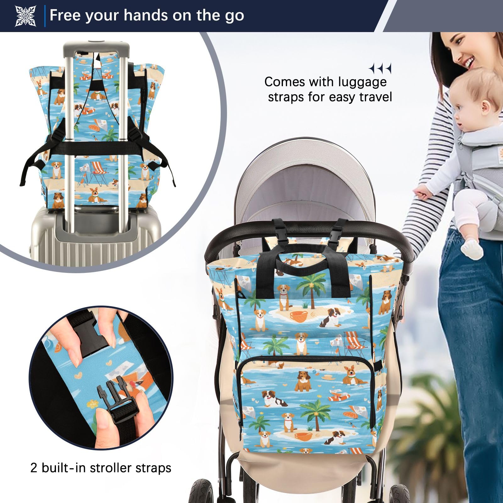 Mnsruu Borsa per pannolini per cani per vacanze estive zaino grande borsa impermeabile per pannolini da viaggio per mamme e papà