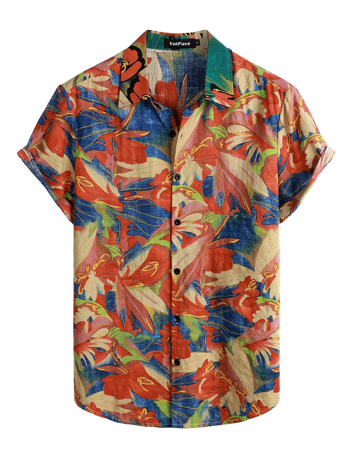 VATPAVE Mens Casual Short Sleeve Button Down Shirts Regular Fit Hawaiian Summer Shirt