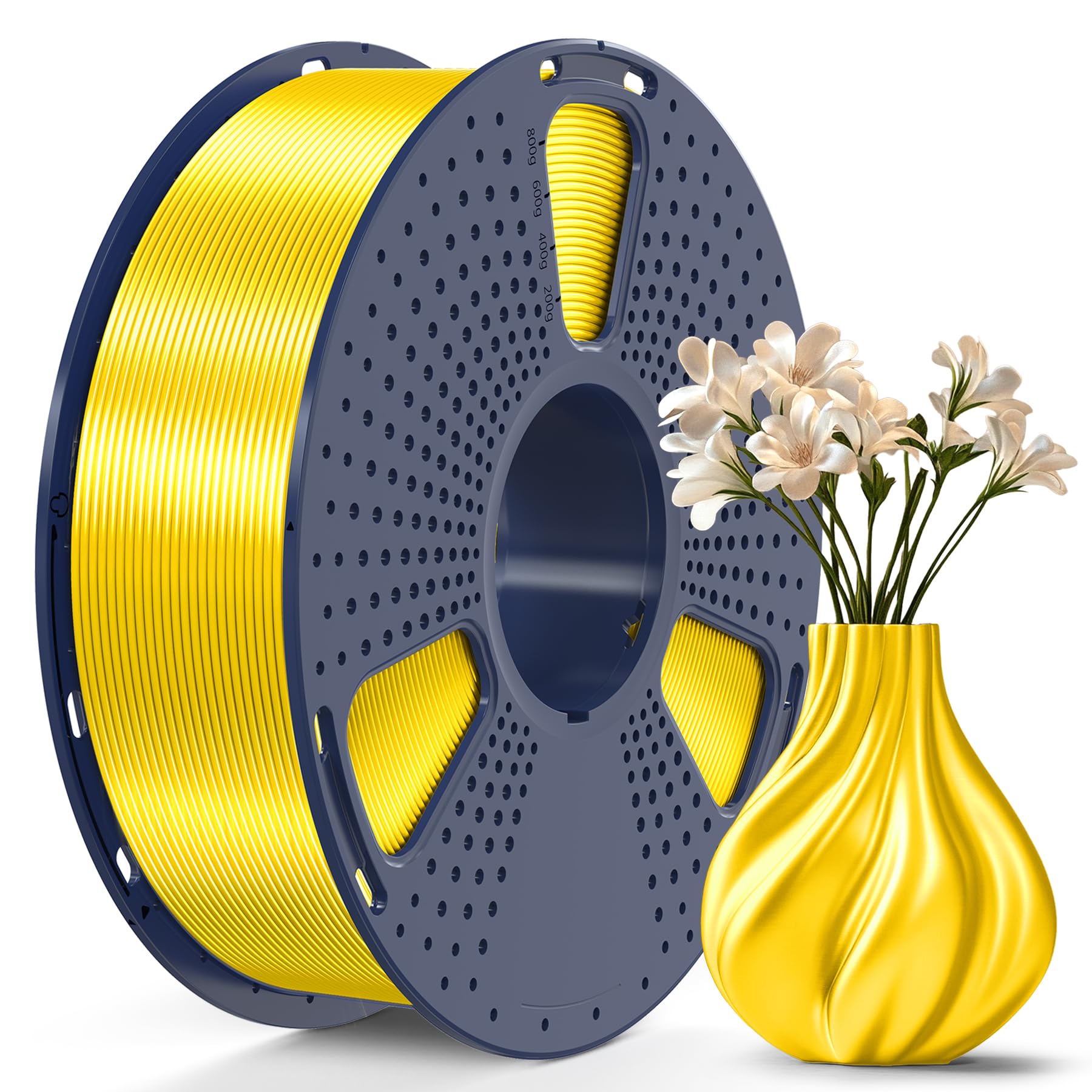 SUNLU Filamento PLA Plus Seta Lucida 1.75mm per Stampante 3D, Silk PLA+ Filamento con Finitura Liscia e Setosa, Buona Resa Colore, Precisione Dimensionale +/- 0,02 mm, 1kg (2,2lb) Bobina, Silk Giallo