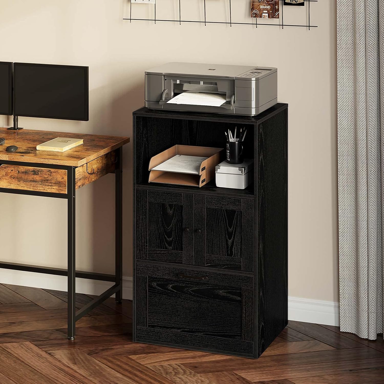 Rolanstar File Cabinet with Drawer, Filing Cabinet with Storage Shelf for Home Office, Vertical Office Cabinet with File Drawer, Black : Office Products