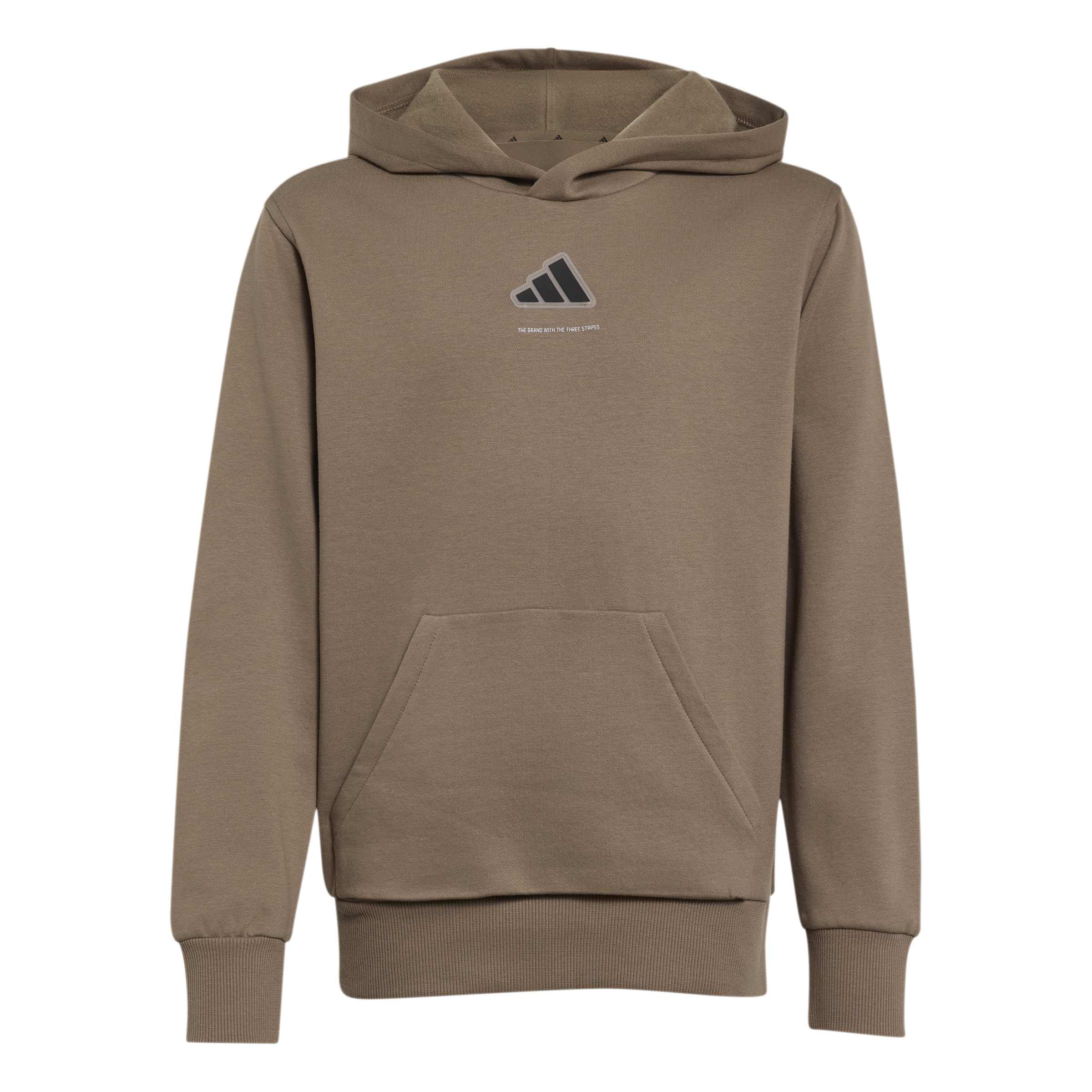 adidas Chlopcy Adidas Boys Slogan Fleece Hoodie Sweatshirt, Khaki Six, 13-14 Years