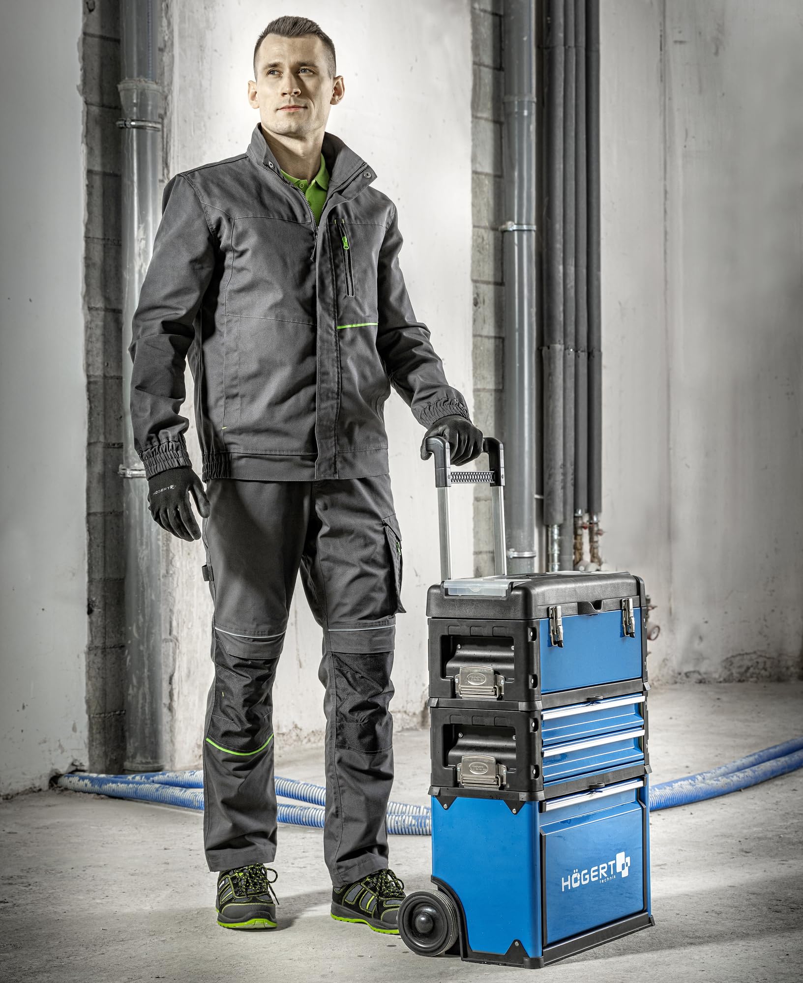 Högert Technik Arbeitshose LEMBERG, Oxford 300D Knieverstärkung, Reflektoren, Viele Taschen, 270 g/m², Bundhose für Handwerker, Dunkelgrau
