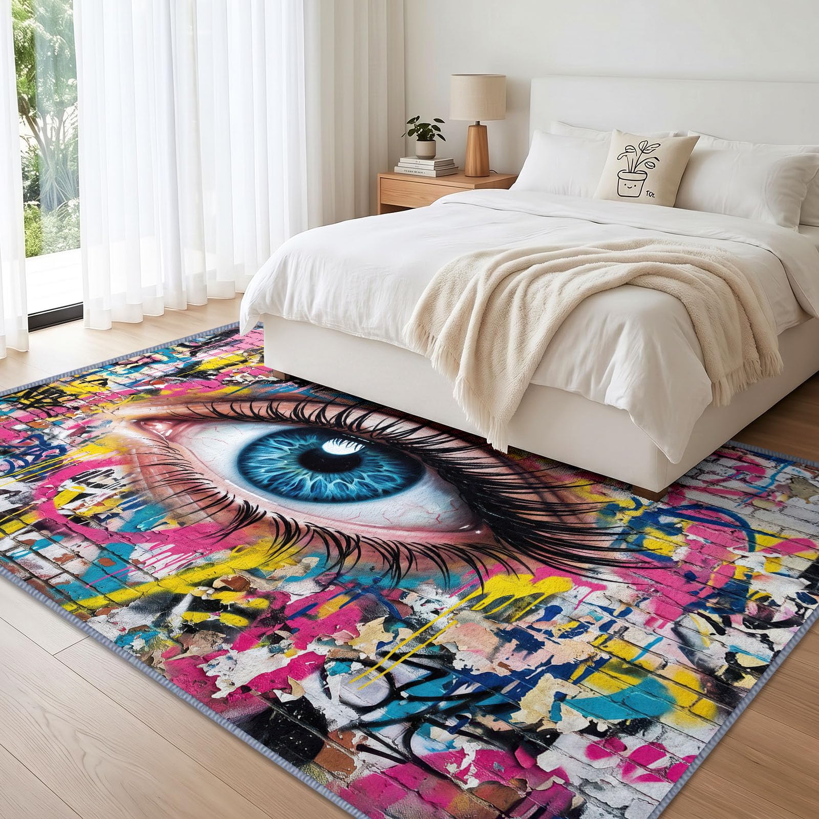 Generisch Menschliches Auge Graffiti Waschbarer Teppich Wohnzimme 160x235 cm, Weich Kurzflor rutschfest Modern Surreal Mode Trendig Teppich für Schlafzimmer Esszimmer Büro