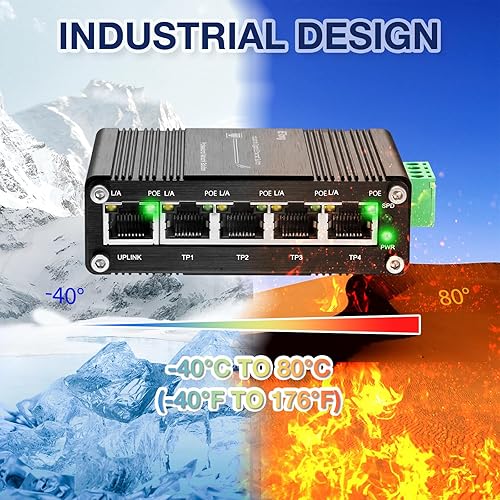 Miniatura 4 de Industrial 5 puertos POE Gigabit Switch 120W 101001000Mbps RJ45 802.3ataf Ethernet Switch Montaje en carril DIN 10Gbps Capacidad de red Switch