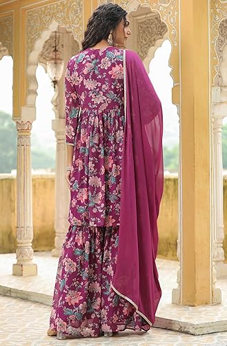 Miniatura 7 de Janasya Conjunto de Kurta para mujer india con estampado floral amarillo Georgette