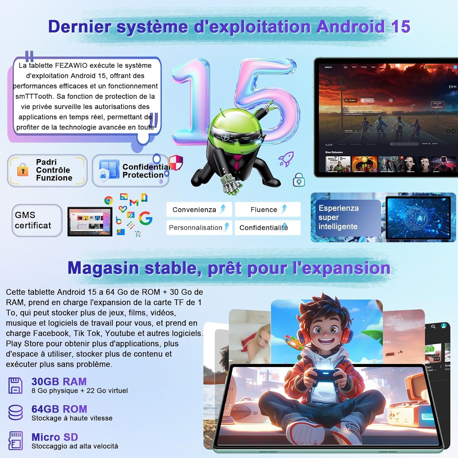 Android 15 Tablette 10 Pouces avec Gemini AI, Octa-Core Tablettes PC, 30 GO RAM+ 64 GO ROM (1TO TF), 3.5mm Audio/ WiFi 6 & BT 5.0 / 6000mAh /GPS/Widevine L1,Tablettes avec Clavier+Souris et Cas-vert - 4