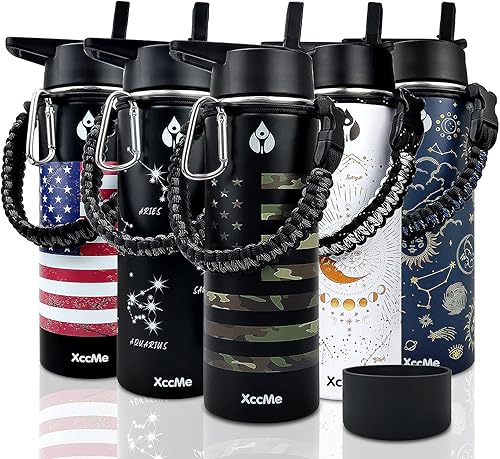 XccMe Botellas de agua de 22 onzas, botella de agua aislada, botellas de agua de acero inoxidable, botella de agua de metal de doble pared con