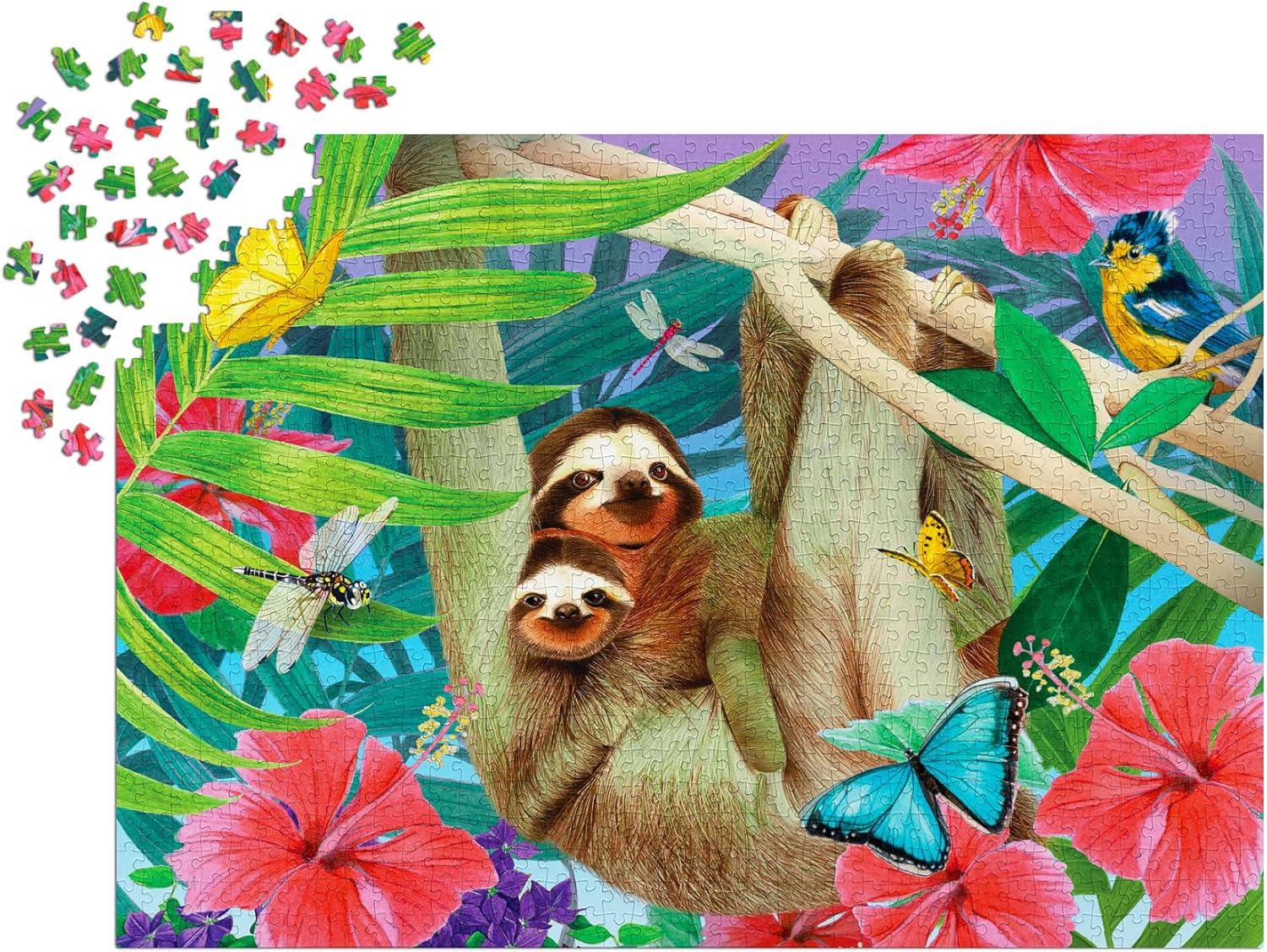 1000 Pieces Jigsaw Puzzle for Adults – Matte Finish, Soft Touch, Easy to Assemble, Tight Fit, Vivid Colors, Missing Pieces Service – Cute Sloths in Tropical Flower Jungle – by ENJOY Puzzle