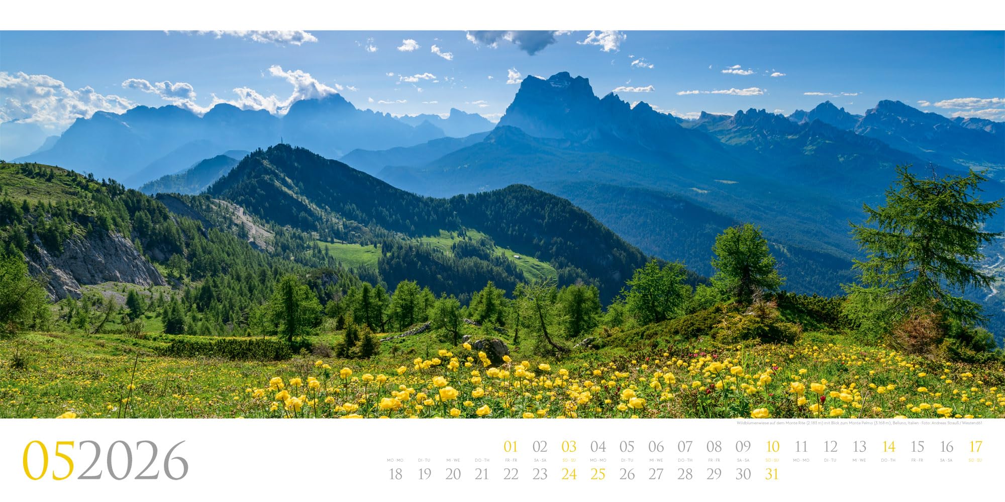Dolomiten Kalender 2026 | Bildgewaltiger Berge-Kalender im schlanken Querformat (66x33 cm) | Südtirol für Alpinist:innen und Wander:innen