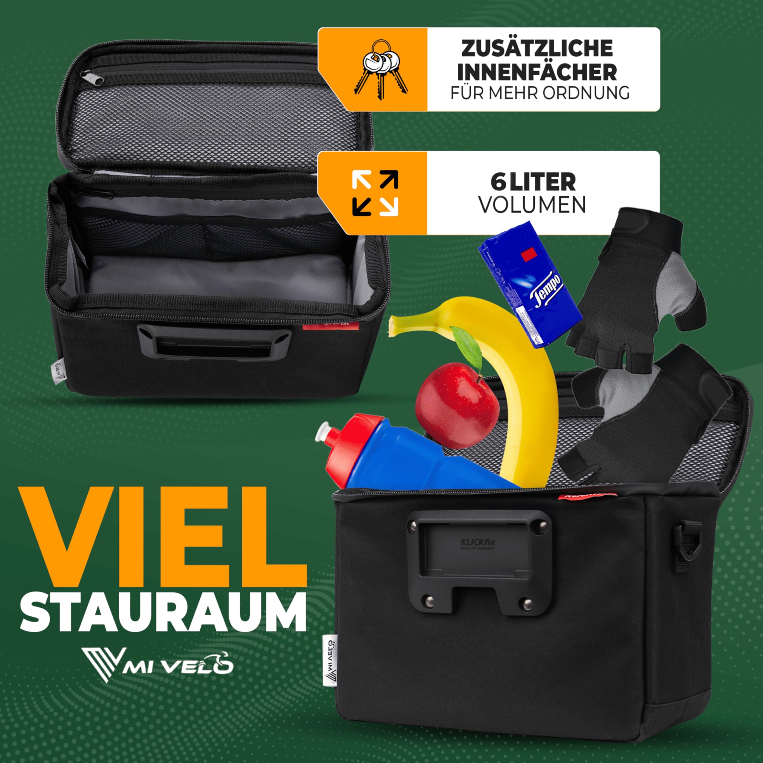 MIVELO Sacoche de guidon de vélo imperméable et spacieuse, compatible avec vélo électrique, avec compartiment pour téléphone portable (noir)
