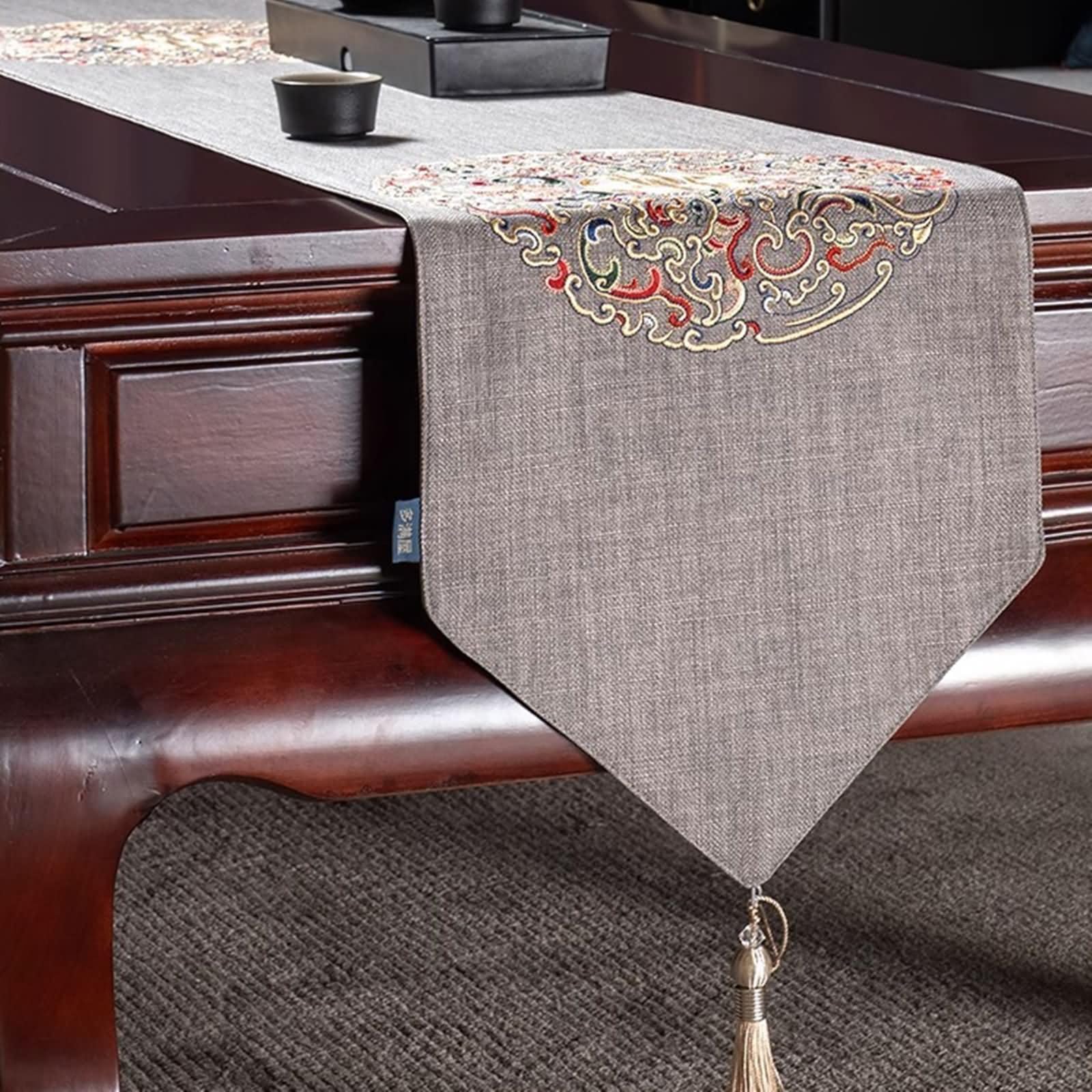 Chemin de Table Moderne Gris Floral,Polyester,33x180cm