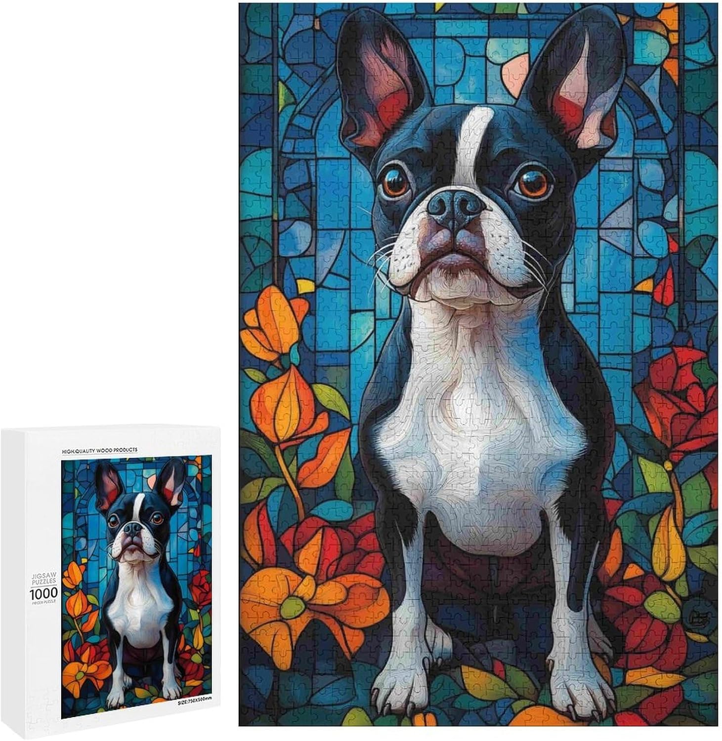 1000 Piece Wood Jigsaw Puzzles for Adults Boston Terrier Dogs Wood Puzzles for Adults Games Family Education Toys Gifts