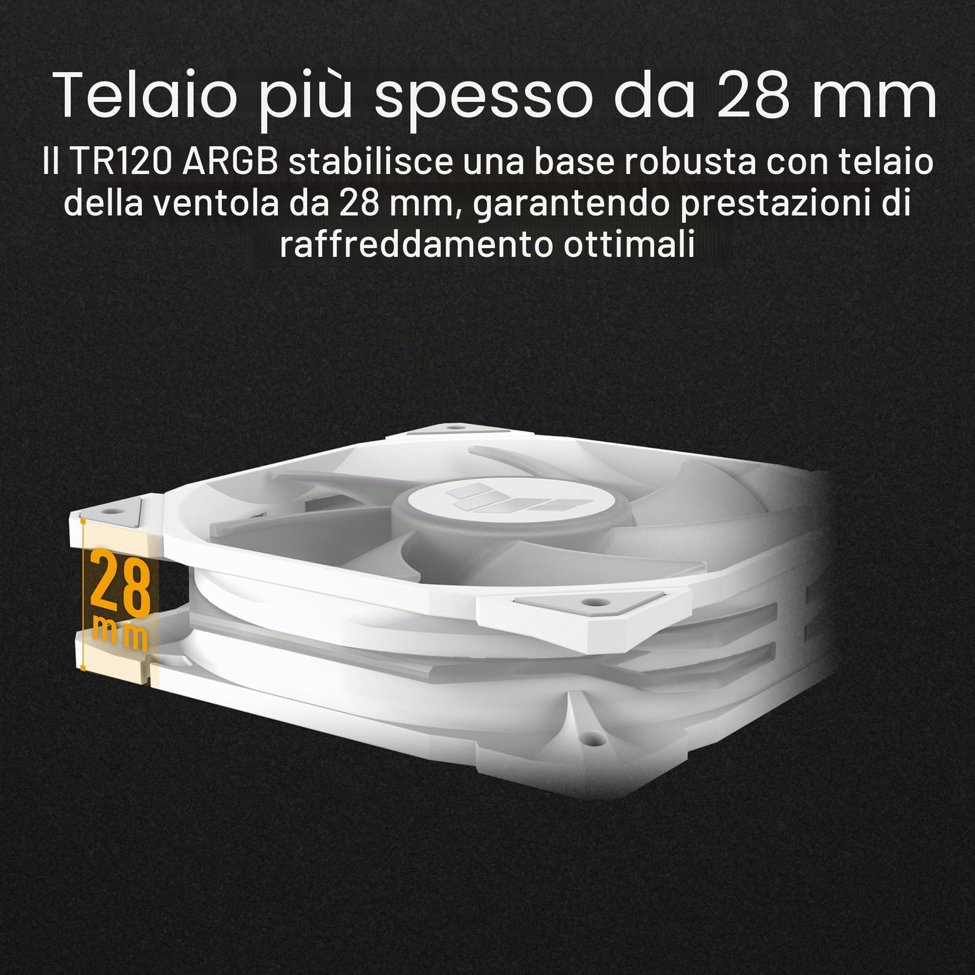ASUS TUF GAMING TR120 FAN ARGB REVERSE WHT 3IN1, Ventole Bianche, 3 Pezzi | Pale Invertite, Dimensioni 120x120x28mm, Pressione Statica 3,3mm H2O, Design a Doppio Strato con 16 LED RGB, Controllo PWM