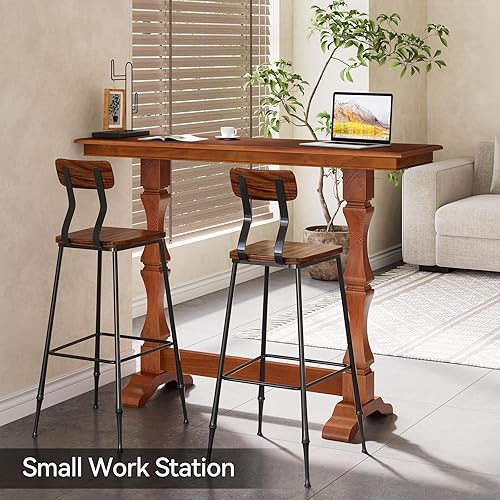 Miniatura 4 de LITTLE TREE Mesa de bar con altura de barra, mesa de pub pequeña con base de madera maciza, diseño medieval retro, barra de cóctel interior para