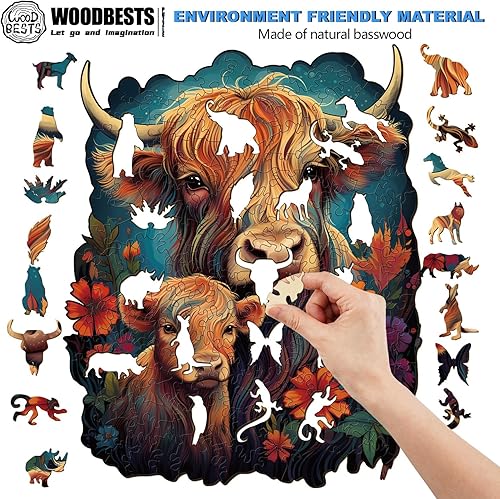 Miniatura 2 de WOODBESTS Rompecabezas de madera para adultos, rompecabezas familiar de ganado de las tierras altas (L, 280 piezas, 10.7 x 13.3 pulgadas), hermosa
