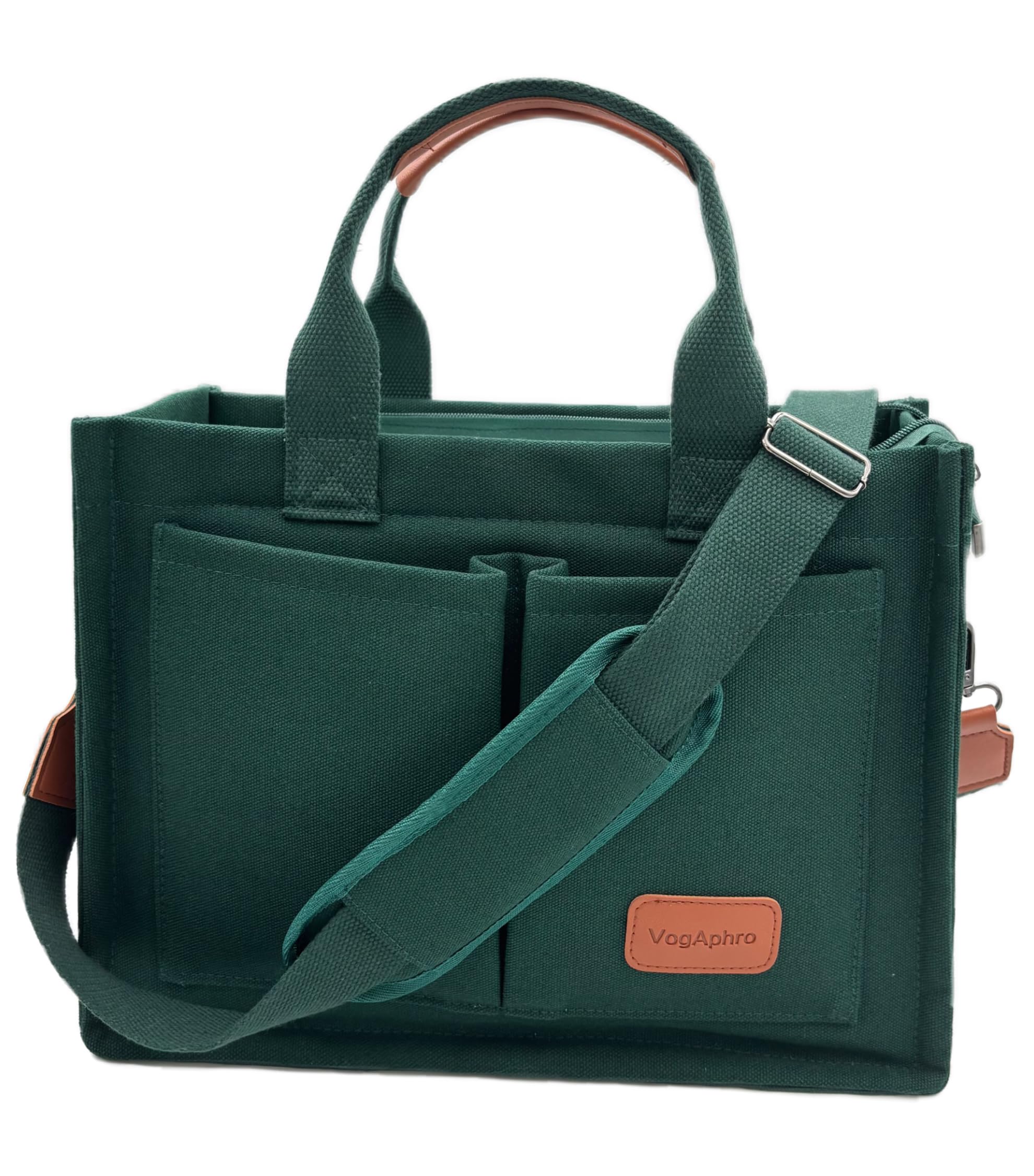 Large Canvas Tote Bag for Women Work Tote Bags with Pockets | Laptop Crossbody Purses Everyday Bag Handbags for Travel New Upgrade Plus Dark Green