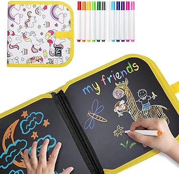 Samvardhan Colouring Drawing Board Erasable Painting Book Unicorn Doodle Pad Portable Reusable Writing Boards Toys Gift for Kids & Children (14 Pages)
