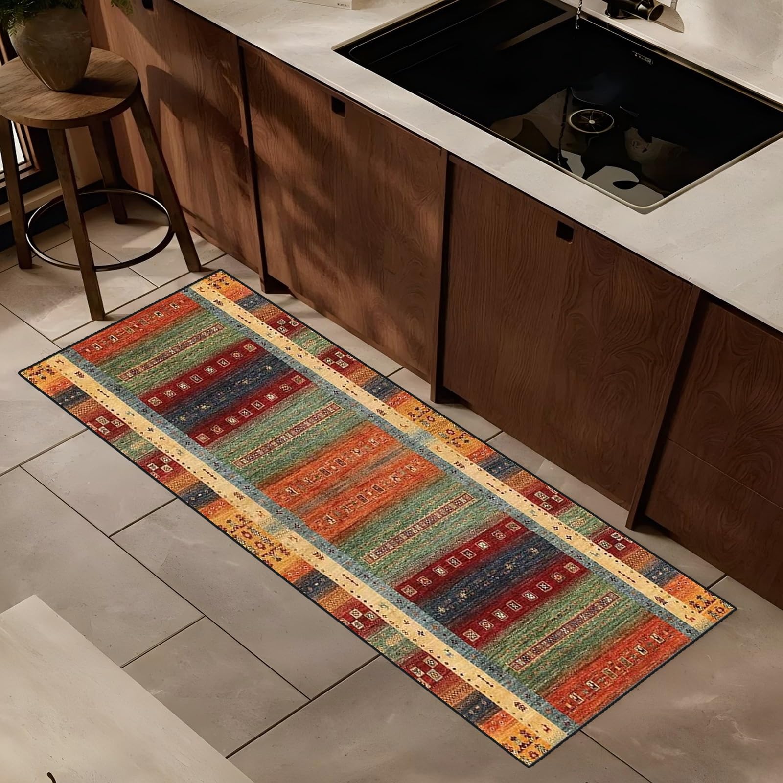 Teppich Läufer Flur Lang, rutschfest 90x200cm Küchen Teppich, Waschbar Teppichläufer Flurteppich für Korridor Wohnzimmer, Küche, Anpassbar