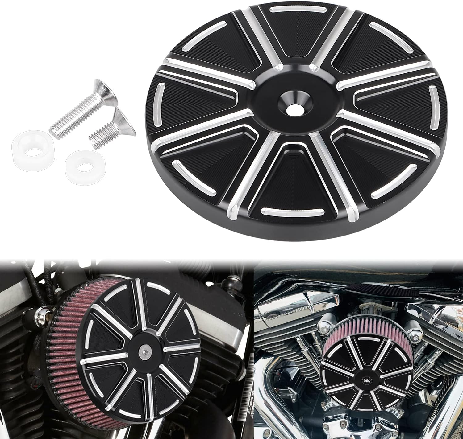 Custom Contrast Cut Billet Big Sucker Air Cleaner Cover for Harley Softail Sportster Dyna Touring Electra Glide Road King, Black