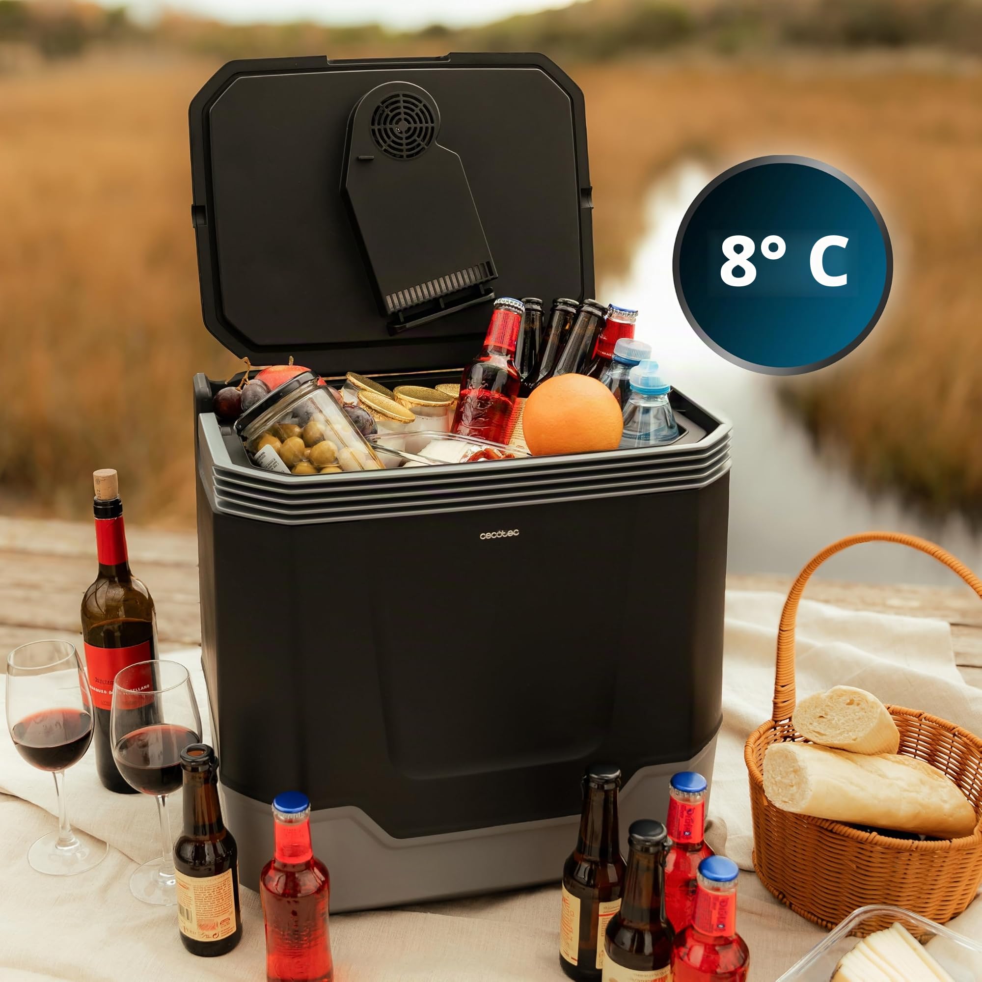 Cecotec Mini Frigo Portatile Bolero TravelCooling 33L D. 33L, 12V-220V, Raffreddamento e Riscaldamento, 8-65ºC, Classe D, ideale per viaggi e campeggio, compatibile con auto e caravan.