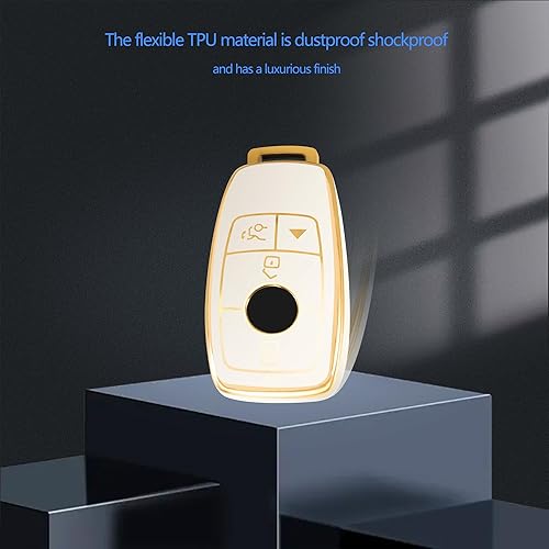 Miniatura 4 de Funda para llavero de automóvil Mercedes Benz con llavero dorado compatible con Mercedes Benz E S A C G Class