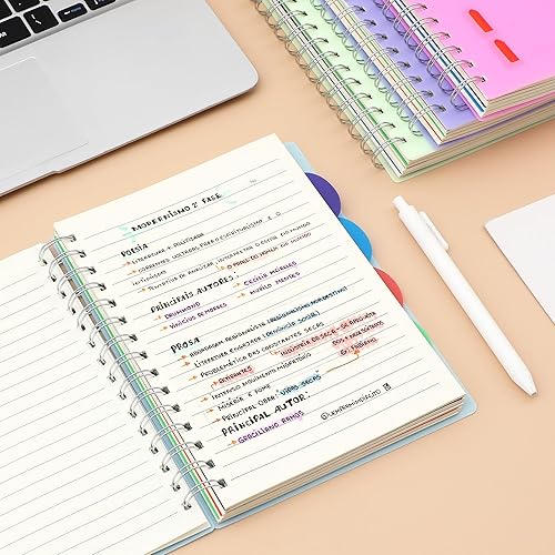 Miniatura 8 de Cuaderno de espiral con rayas anchas de 5 materias con pestañas divisorias de 6 x 8 pulgadas, cuadernos pequeños a rayas para trabajo, 206 páginas,