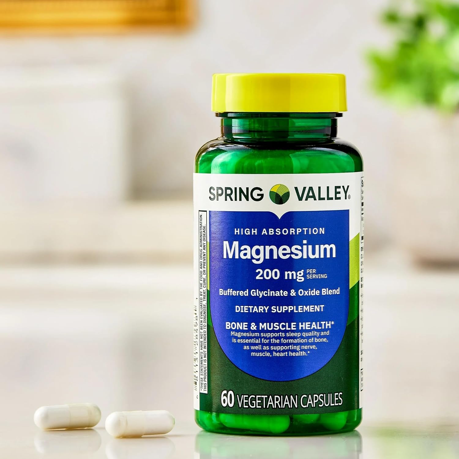 Spring Valley Magnesium Sleep Support Bone & Joint Health Dietary Supplement Vegetarian Capsules, 200 mg, 60 Count + SUREFECT Organizer.