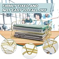 Vista 3 de Yeaqee Organizador de escritorio dorado apilable de 4 niveles, bandeja de papel, organizador de archivos de escritorio de letras de metal, soporte