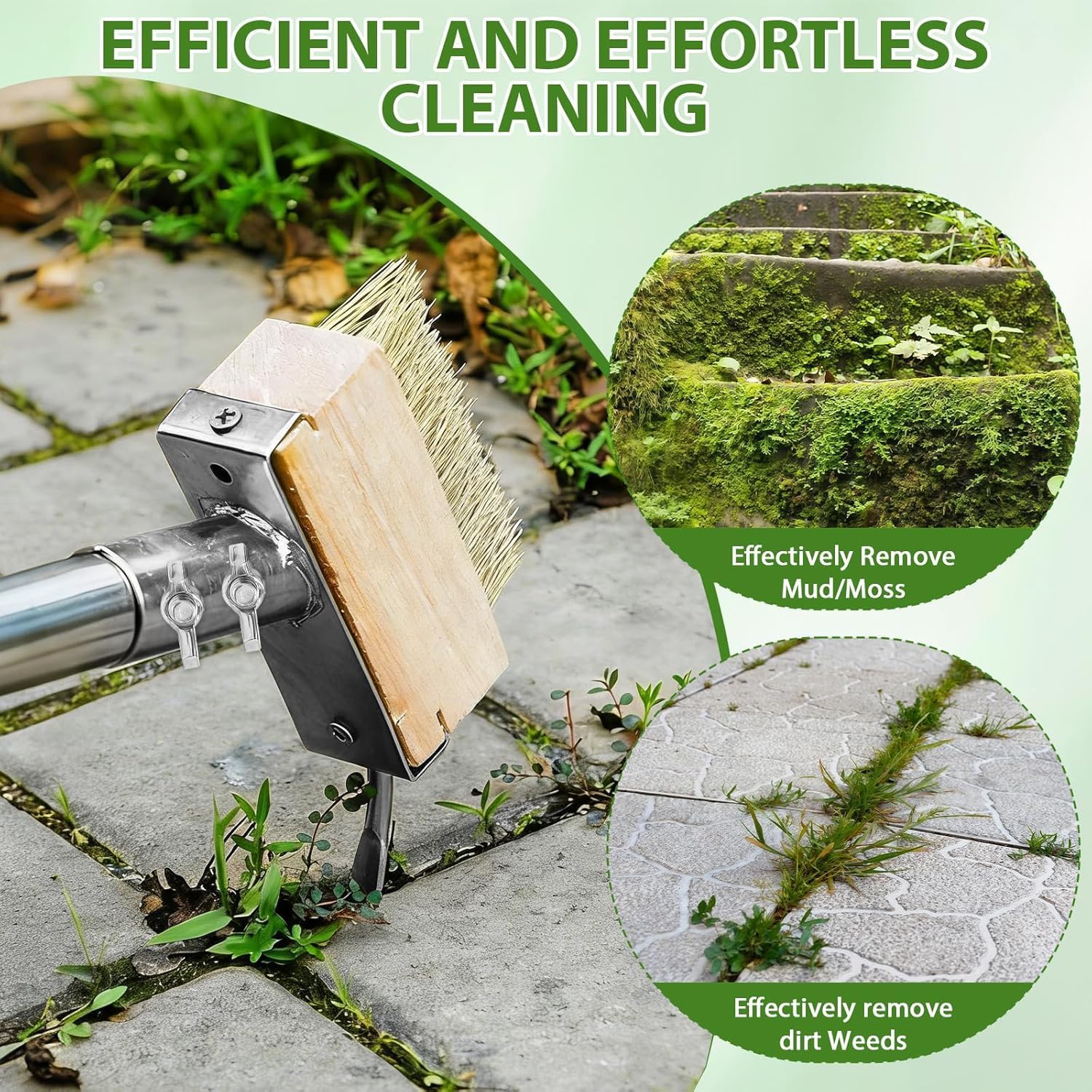 Crack Weeder, Stainless Steel Manual Crevice Weeding Tool, 63” Long Handle Moss Remover Tool, Weed Puller for Sidewalk Paver Deck Boards, Gardening Tool for Removing Grass and Weeds (Black) image 5