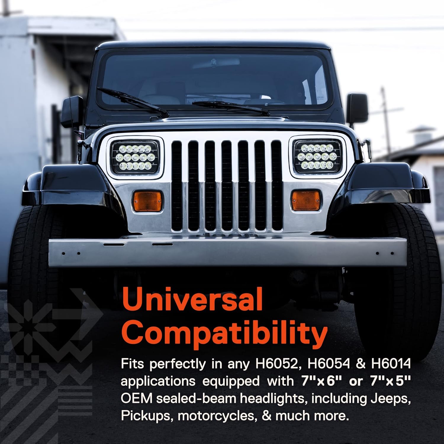 TRUE MODS 7x6 5x7 H6054 Black LED Headlights H4 Sealed Beam Replacement Lamp for Jeep Wrangler YJ Cherokee XJ Chevy Express Blazer S10 Van GMC Savana Ford Econoline E150 Nissan D21 Toyota Pickup Truck