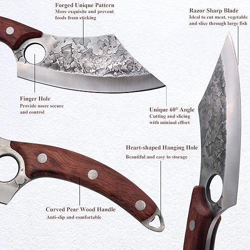 Miniatura 3 de Cuchillos japoneses, cuchillo de carnicero de espiga completa forjado a mano para cortar carne, cuchillo vikingo de acero de alto carbono