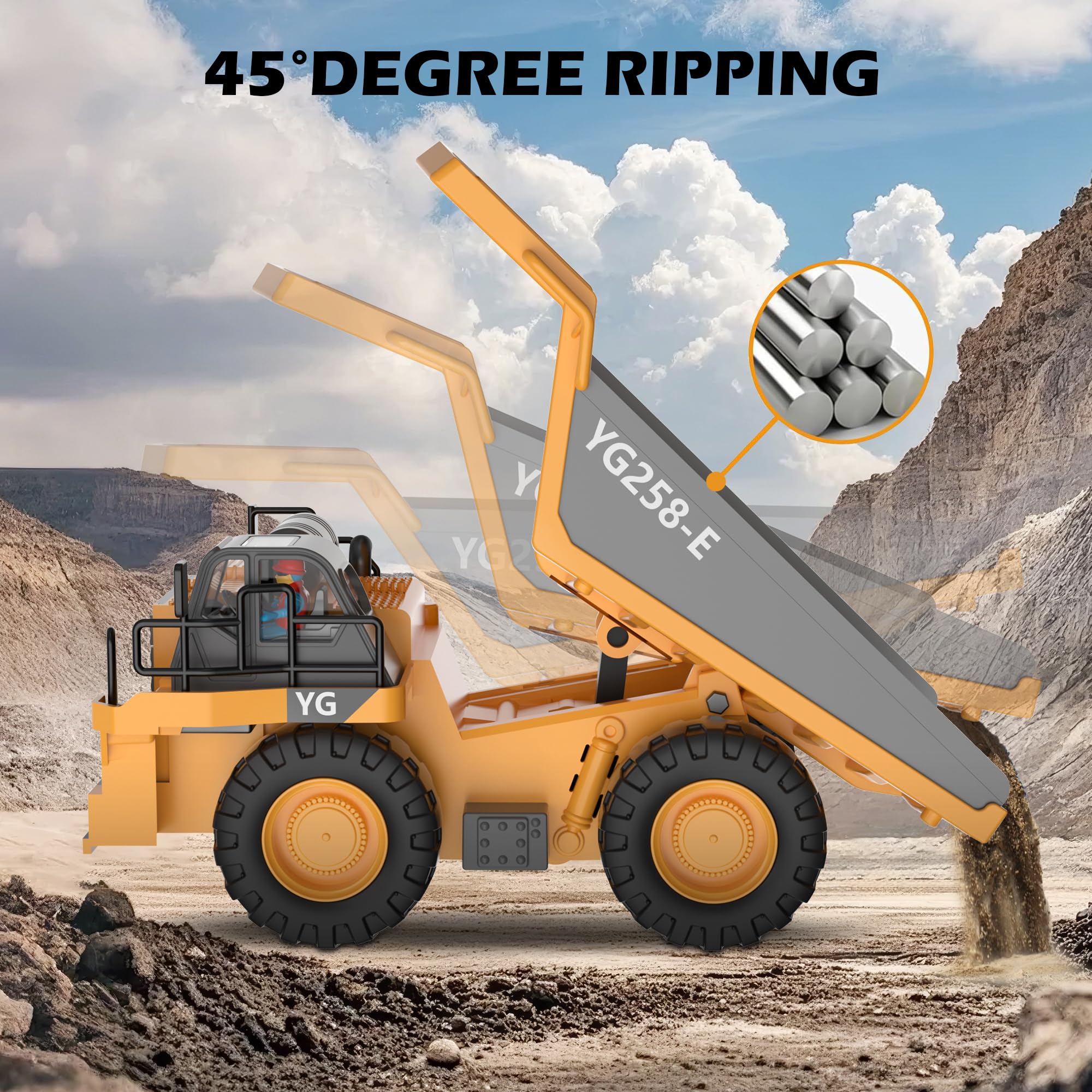 ADTHLIER Remote Control Dump Truck RC 1/16 Fully Functional Engineering Vehicle, 9 Channel Dump Truck Toy 2.4Ghz with Lights and Sounds, for Kids Aged 6, 7, 8, 9, 10, 11 and Up 2