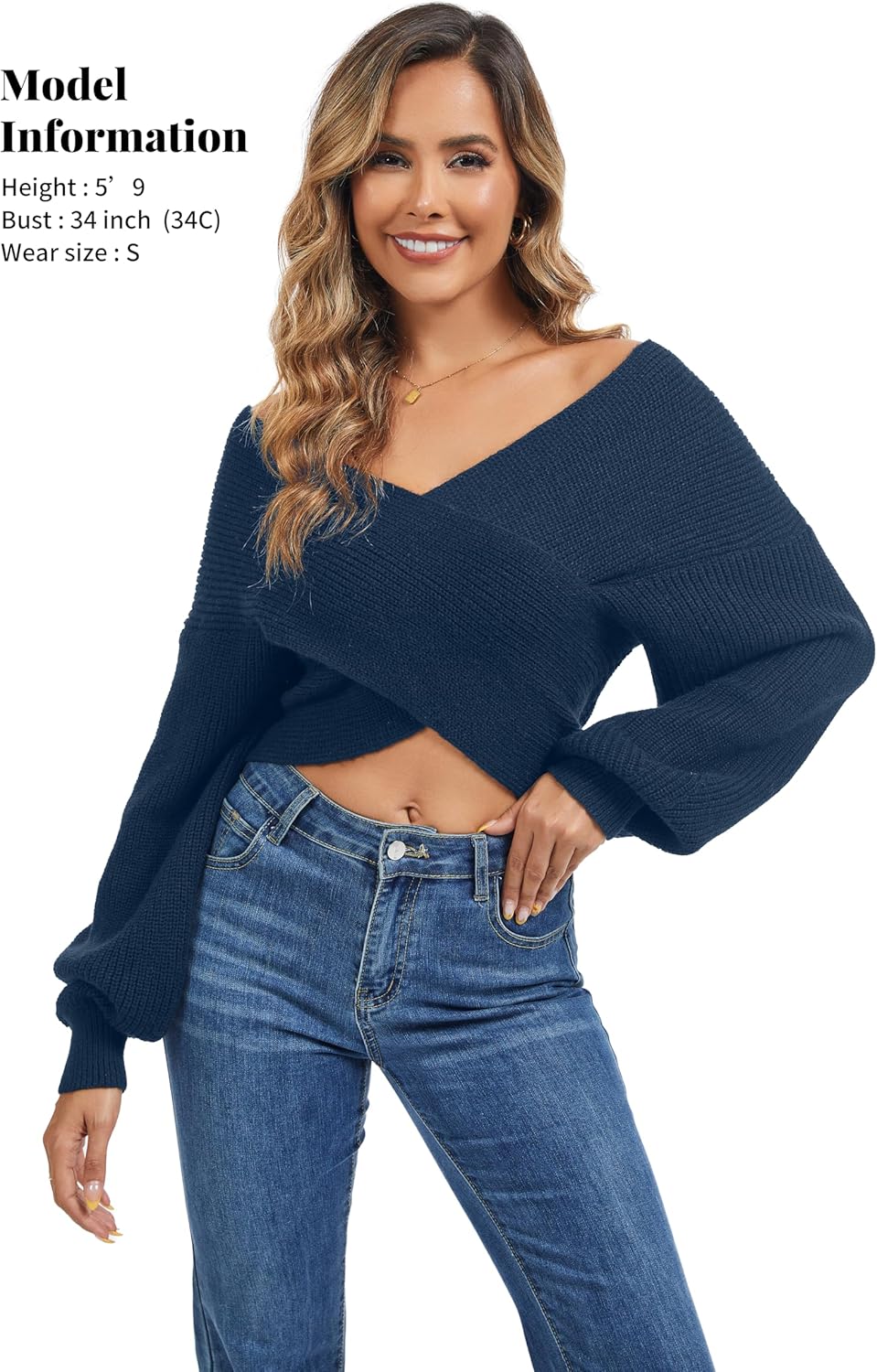 Sixstar V Neck Batwing Cute Cropped Sweater for Women Cross Wrap Front Sexy Lightweight Soft Knitted Short Pullover Jumper - Image 3