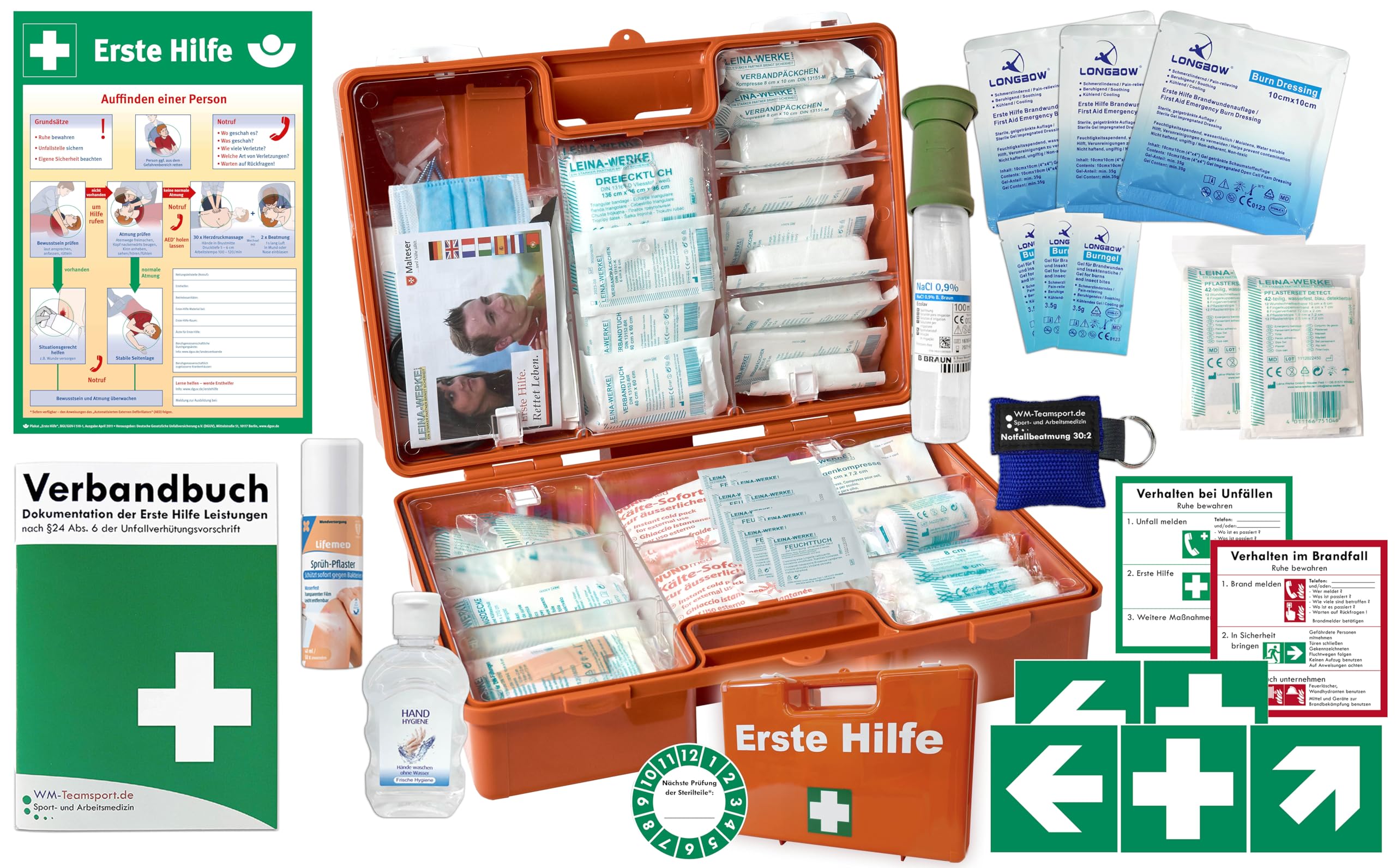 Erste-Hilfe-Koffer Gastro "PRO M5+" für Betriebe nach aktueller DIN/EN 13169 inkl. Augenspülung + Brandgel + detektierbare Pflaster + Hydrogelverbände