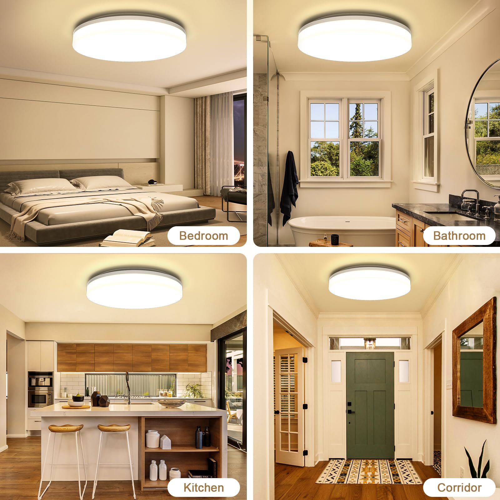 18W moderno impermeabile LED Lampada a soffitto tondo sottile plafoniera 1650lm Bianco caldo 3000K plafoniere a led per Soggiorno Sala da pranzo Camera da letto Bagno Cucina Balcone Corridoio