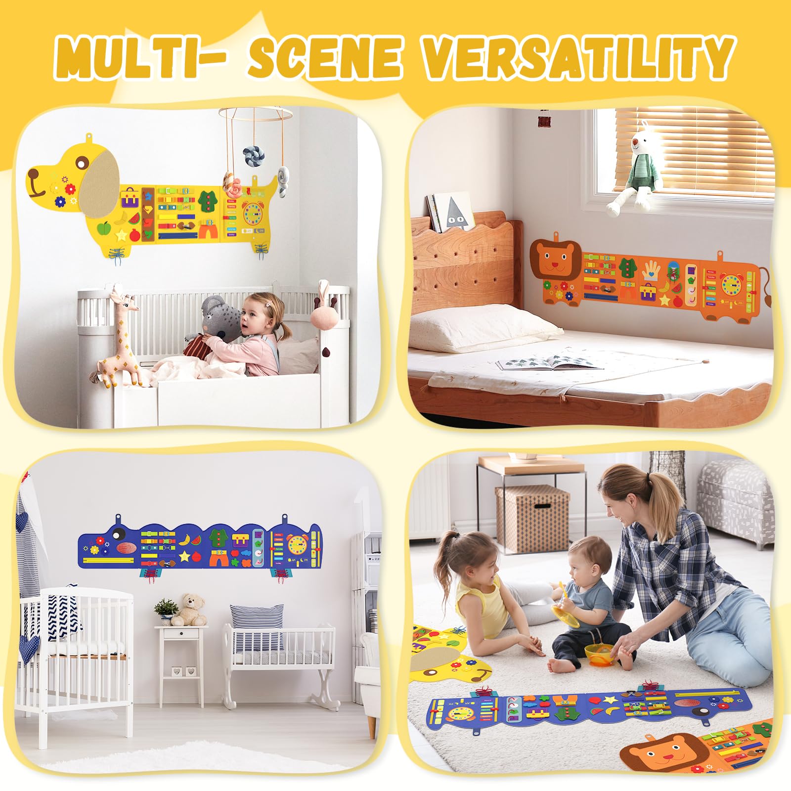 Giocattolo da parete per bambini, sensoriale Montessori Busy Board, cubo di attività in feltro per bambini, giocattolo sensoriale montato a parete, regalo per ragazzi e ragazze, 3-6 anni