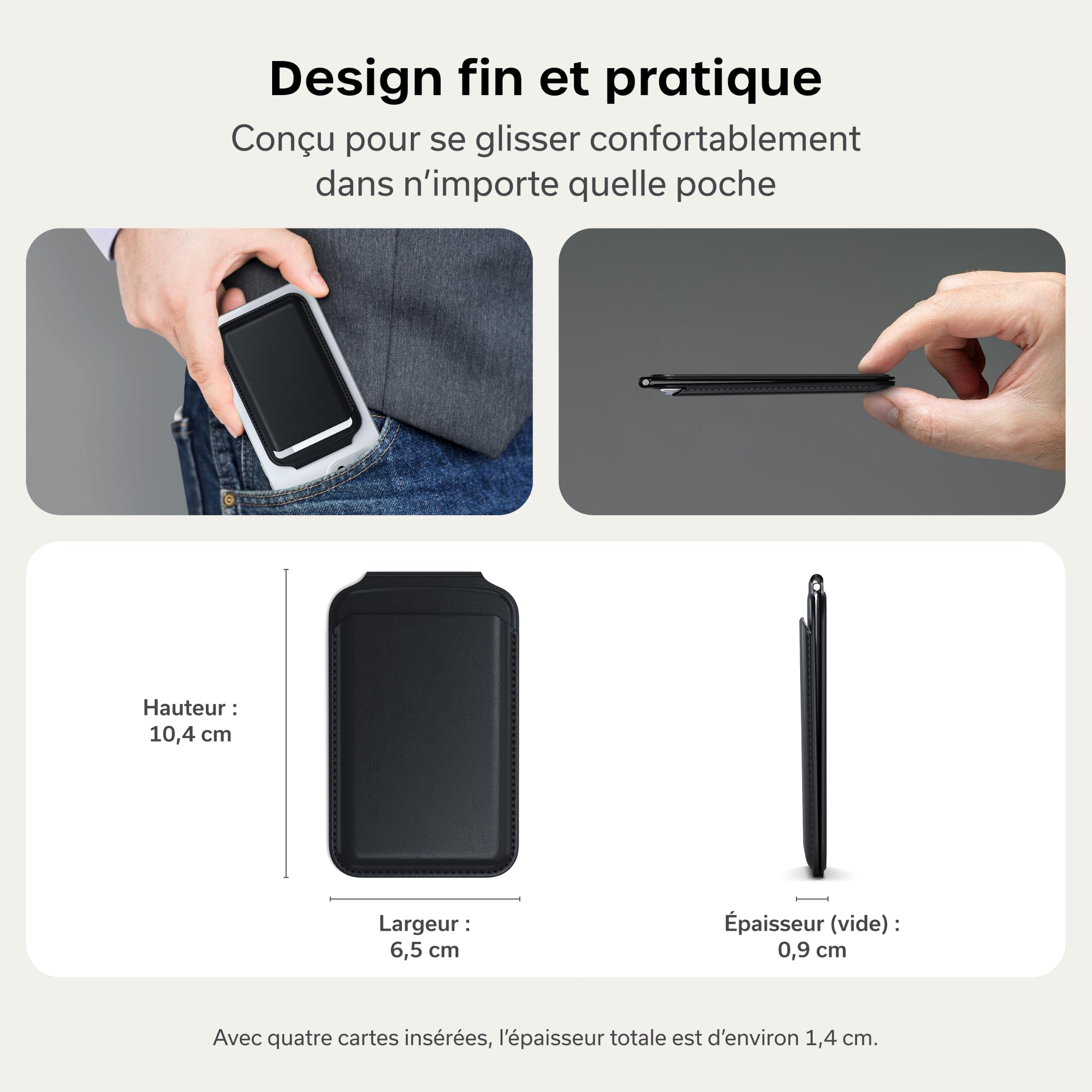 Satechi Porte-Cartes MagSafe et Support pour iPhone, Portefeuille Magnétique avec Support, NFC et 4 Emplacements pour Cartes, Compatible avec iPhone 17 à 12 – Matériau Premium (PU) Noir