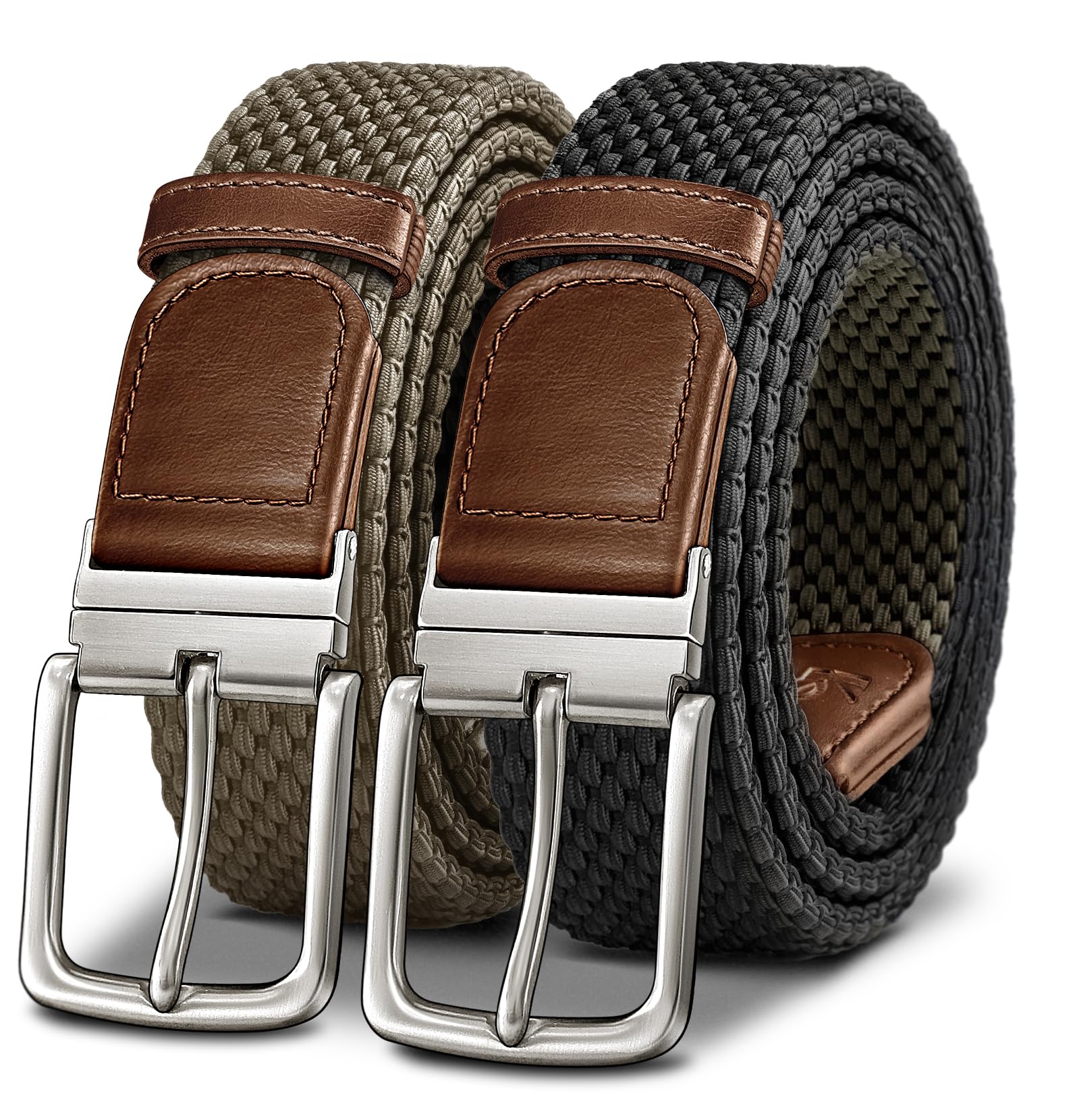 KEMISANT Braided Belt Reversible,Elastic Stretch Belt for Gift Men Golf Casual 1 3/8",2 In 1 Belt