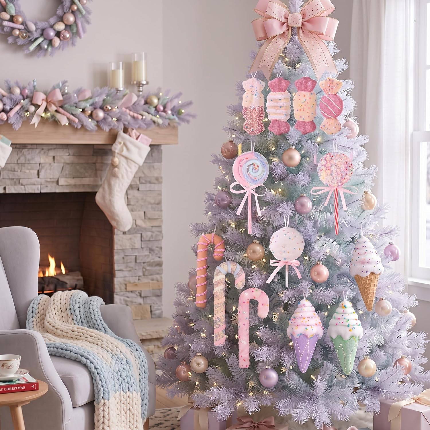 Poen 12 Pcs Pastel Christmas Ornaments 5.9 Inch Candy Xmas Tree Decorations image 2