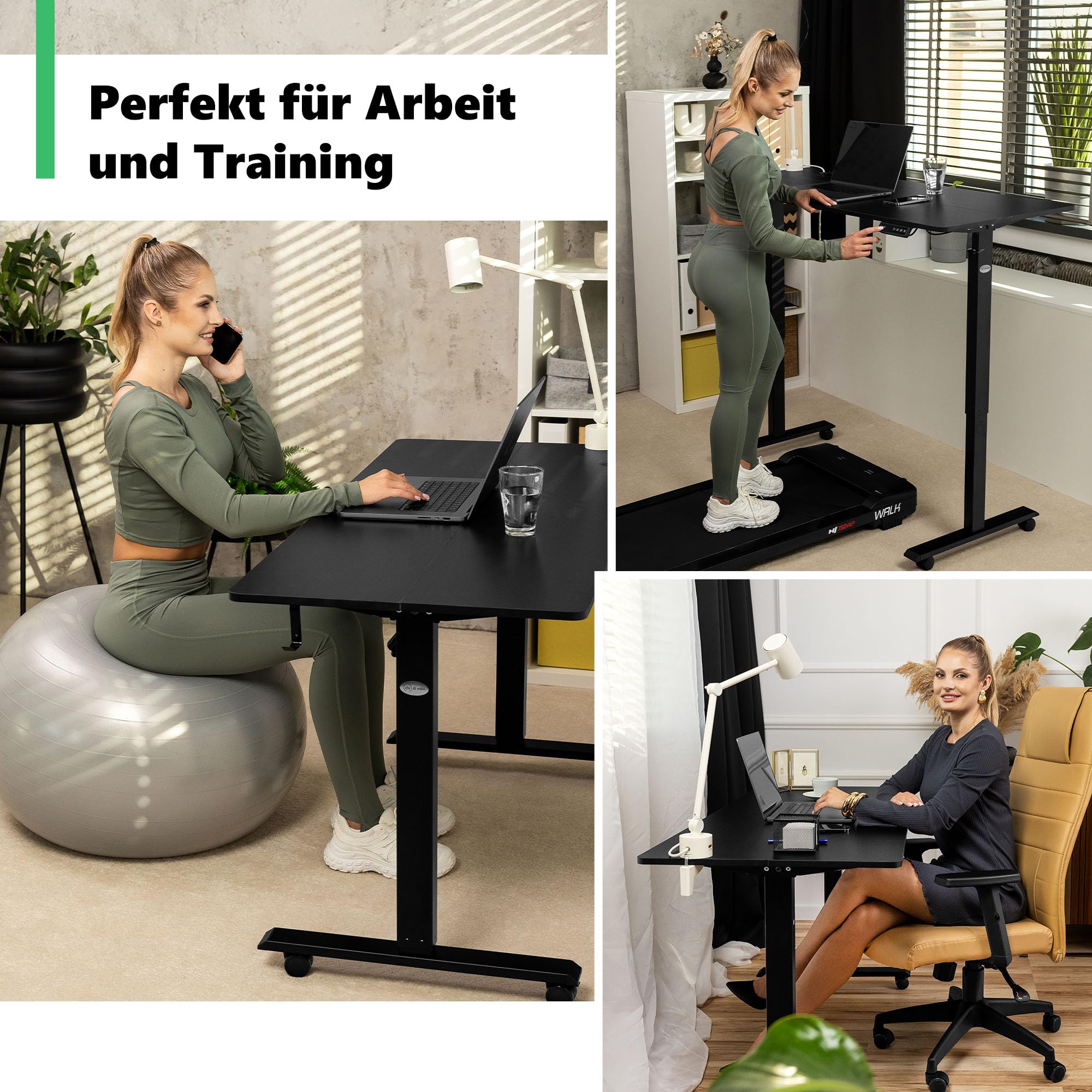 di volio Elektrischer Schreibtisch Höhenverstellbar Schwarz 120x60 cm Amone | Memory-Funktion, Sitz-Steh-Arbeitsplatz, Ergonomischer Bürotisch, Computertisch, Homeoffice, Stabile Konstruktion