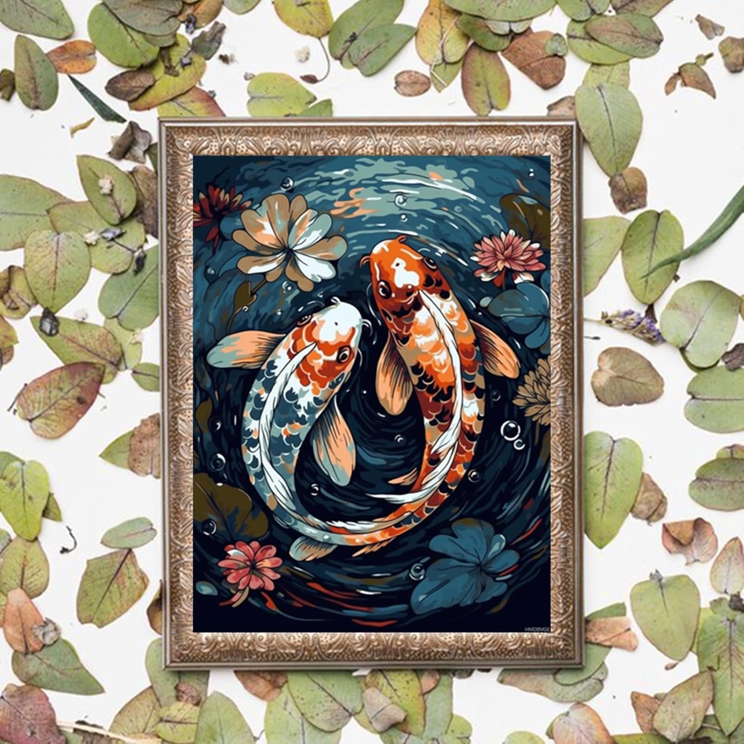 HMDIIMGE Diamond Art Painting Yin Yang Koi Carp Color Kit for Adults Diamond Art Painting by Number Kits Gem Art Wall Home Decor Canvas 12x16 inch